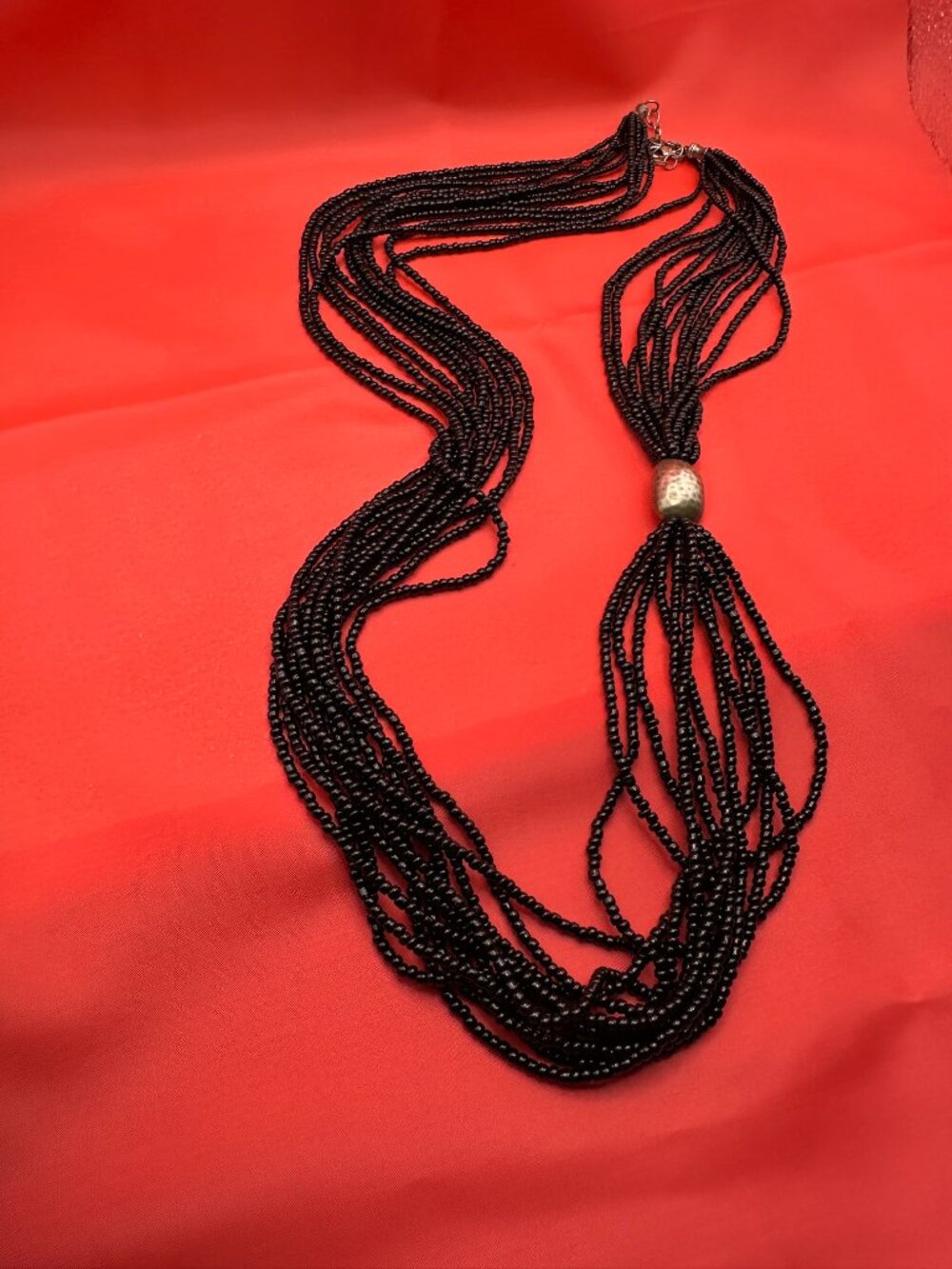 Retired Silpada Black Glass Seed Bead & Sterling Necklace
